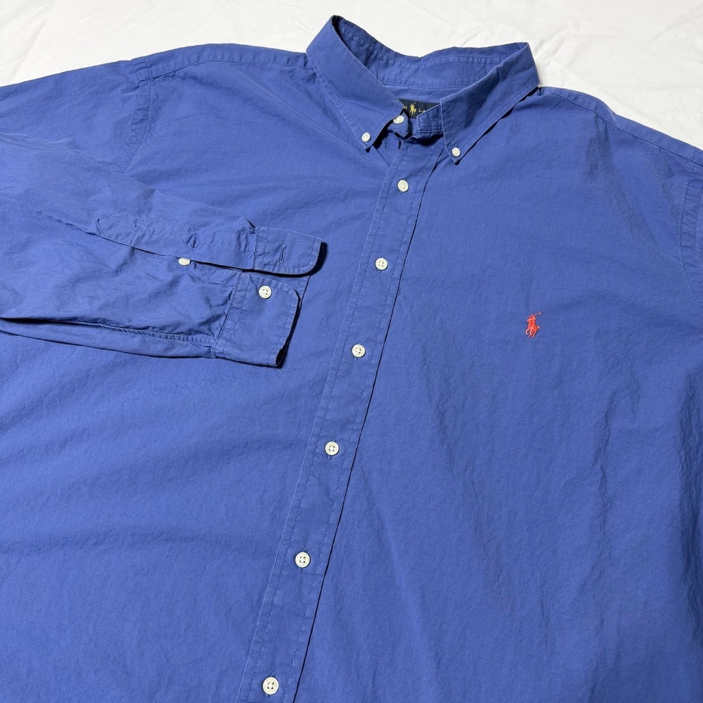 Ralph Lauren Men Blue Long Sleeve Button Down Shirt Size 3XB Big & Tall Cotton
